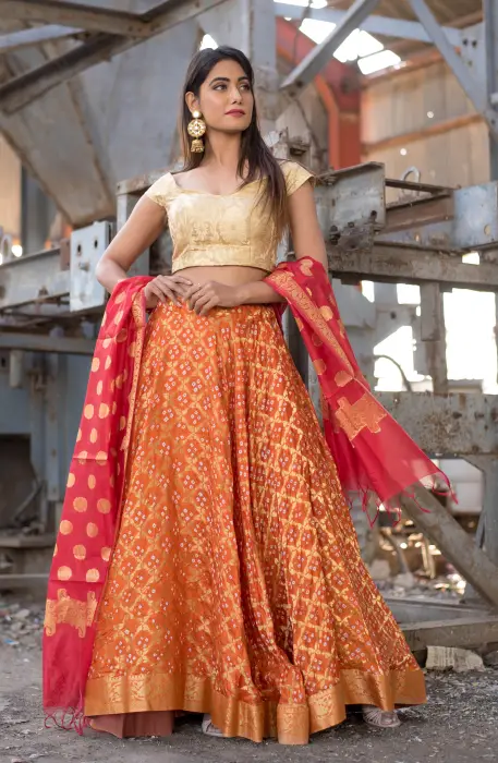 ORANGE AND RED DUPATTA LEHENGA SET